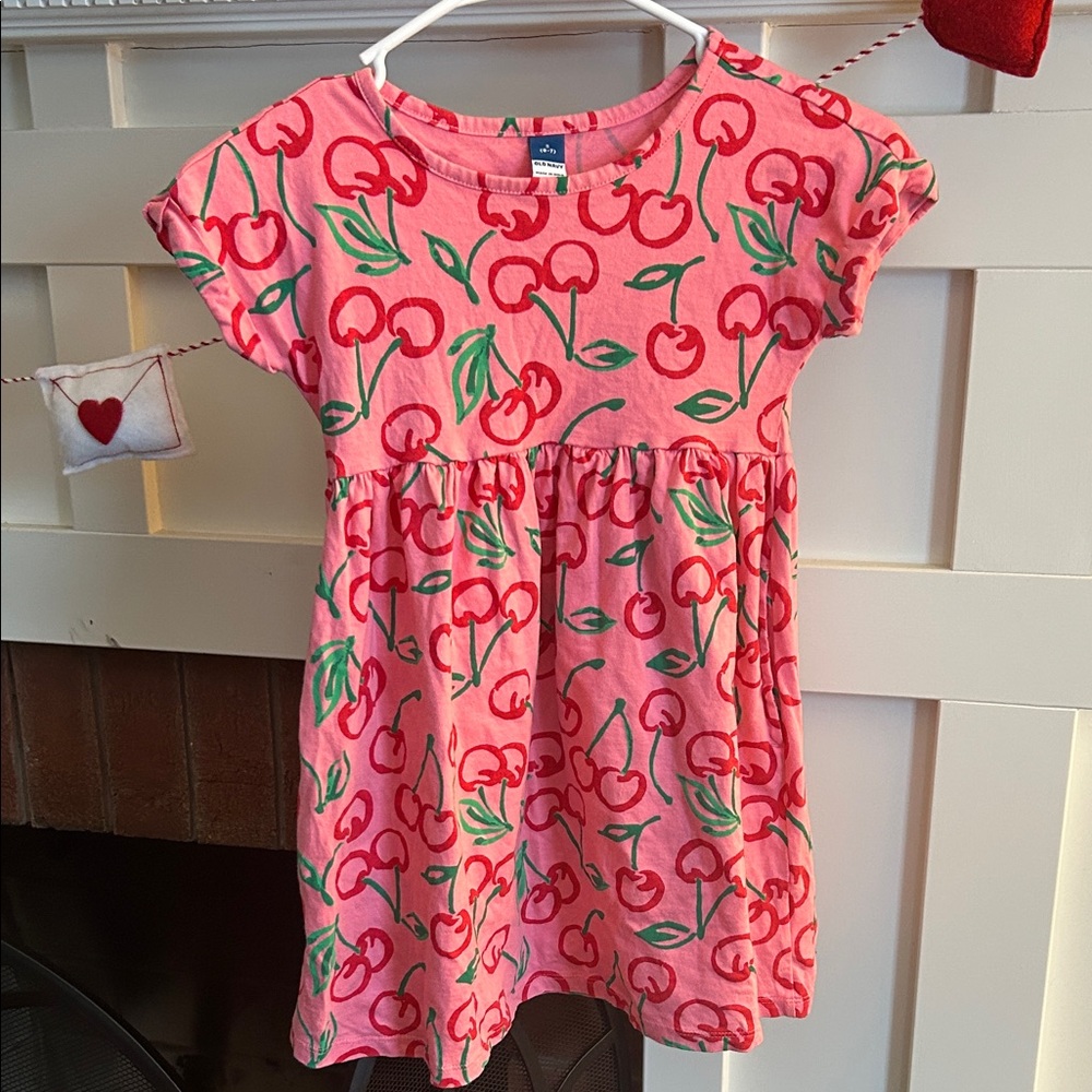 Girls Cherry Print Short Sleeve Summer Dress Size 6/7